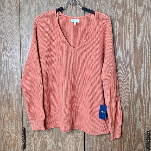 Lucky Brand V Neck Sweater Knit Oversized Pullover Top Orange - Picture 1 of 9